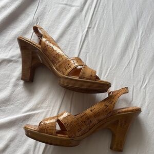 Sofft Portia Platform Sandals Womens 8M Natural Laminated Cork Criss Cross